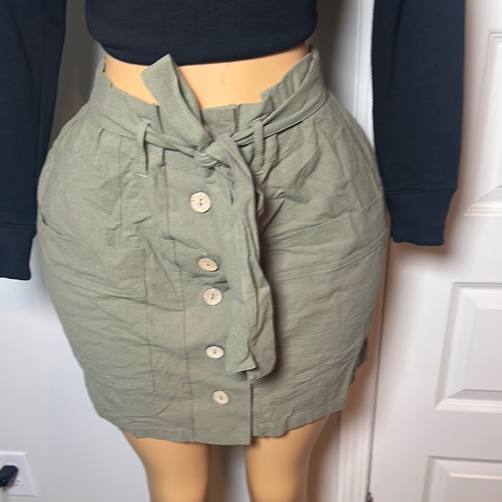 Hesperus Olive Button-Front Skirt 100% Cotton